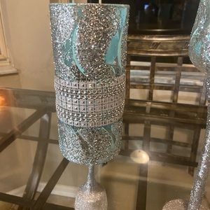 Turquoise silver candle holders set